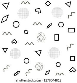 Abstract pattern, Memphis style,  graphic elements,  white background, vector illustration