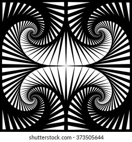 Abstract pattern with mirrored tiles of rotating squares. Seamlessly repeatable.