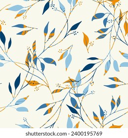 Abstract pattern with multicolored hand drawn leaves. Modern pattern