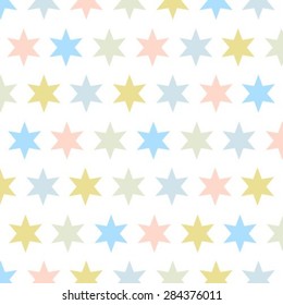 Abstract pattern with multicolored stars on a white background.