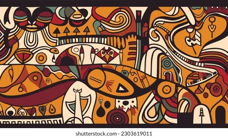 Abstract pattern in native African style. Vector illustration. Traditional African abstract painting.