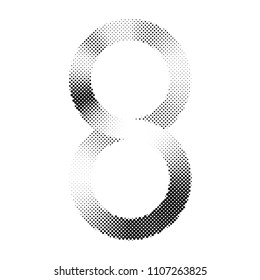 Abstract pattern, number eight Or the infinity symbol with halftone printing technic, vector illustration design.