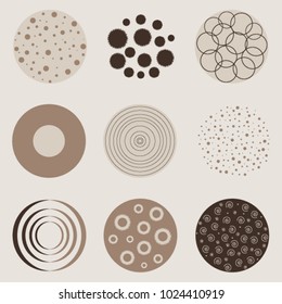 Abstract pattern on a beige background with brown circles and dots