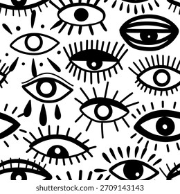 Padrão abstrato de nos olhos negros. Desenho vetorial à mão.