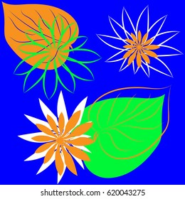 Abstract pattern on blue background. Stylized pond plants water Lily.
