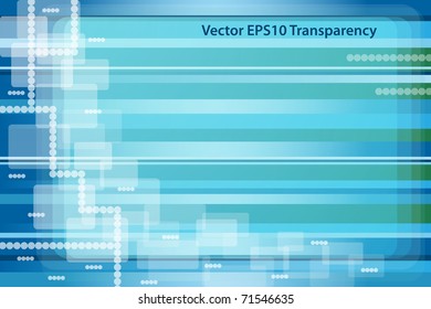 Abstract pattern on a blue striped background with transparent squares and circles. Copy space for text. Raster also available.