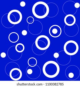 Abstract pattern on a bright blue background with white circles and holes. Suitable for drawing on notebooks, swimsuits