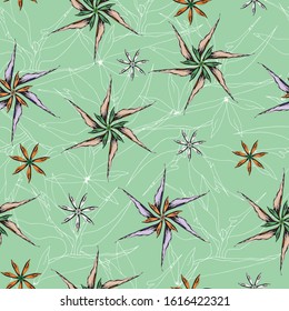 Abstract pattern on a green background. Vector hand-drawn illustration.