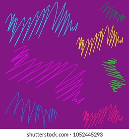 abstract pattern on a purple background with multi-colored strokes and stripes