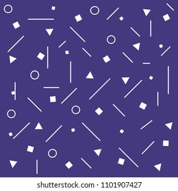 Abstract pattern on a purple background with geometric figures of white color. Suitable for application to clothing, bags, printing