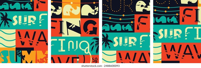 Abstract pattern on the theme of surfing in bright colors pattern for packaging notepad poster flyer vector drawing design element