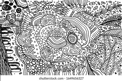 Abstract pattern. Organic elements - coloring page for adults. Doodle floral ornament. Art for relaxation. Line drawing. Vector artwork.