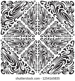 Abstract Pattern in Oriental Style. Bright pattern of flowing lines. The original idea of packaging, tiles, wallpaper, textiles. Handmade.