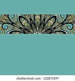 Abstract pattern with ornamental stripe against the cyan background