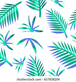 Abstract Pattern with Palm Leaves on White Background : Seamless Pattern : Vector Illustration