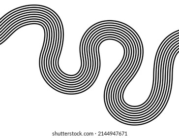 Abstract Pattern Of Parallel Curved Lines In Retro Style. Black And White Vector Background