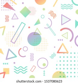 Abstract pattern pastel color geometric shapes elements memphis style of 80's on white background. Vector illustration