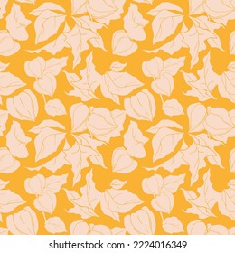 Abstract pattern from physalis. Physalis silhouette. Seamless abstract floral pattern. Orange background. Autumn.