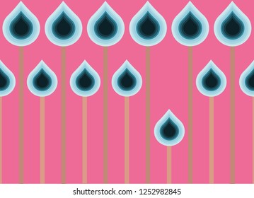 Abstract pattern with pink background and row of  blue fantastic blossoms. Girls style.