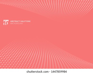 Abstract pattern pink dots coral color halftone perspective background. Vector illustration