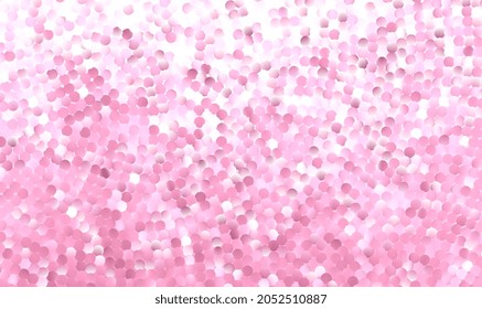 Abstraktes Muster rosafarbener Punkte auf weißem Hintergrund. Shiny-Streuung rosa glitzerndes Punktmuster. Luxuriöse rosa oder rosarote goldene glänzende Hintergrund mit Polka Dot Confetti für Stoffe, Textilien, Layout. Vektorgrafik