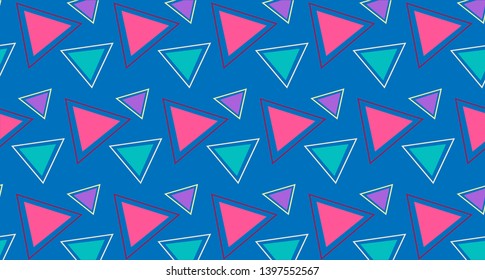 abstract pattern pink green lilac triangles on blue background 