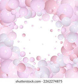 abstract pattern with pink and white balls or precious pearls. Glossy realistic ball. 3d vector illustration