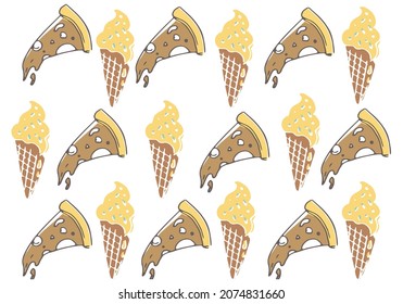 abstract pattern with pizza and ice cream illustration, vector, textile.