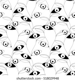 Abstract pattern, plants, eyes, fantasy, seamless vector background.