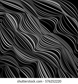 Abstract pattern of a plurality of deformed lines on a black background. The original geometric pattern.