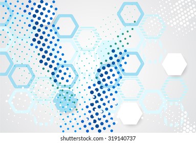 Abstract pattern points and hexagons. Technical or scientific structure dotted geometrical. Vector illustration