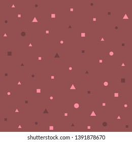 Abstract pattern for printing. Terra cotta background with pink and dark pink figures. Pink circles and pink triangles with squares. drawing on clothes, pencil case, suitcase