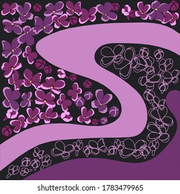 Abstraktes Muster violetter Streifen mit lila Blumen