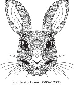 Abstract pattern rabbit face for kid Coloring book. Cartoon vector illustration black and white