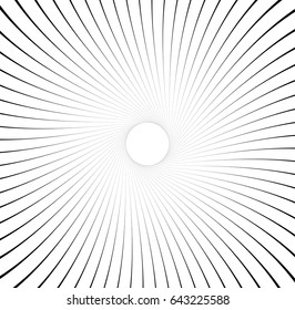 Abstract pattern with radial lines. Radial, radiating lines with distortion effect. Circular geometric pattern