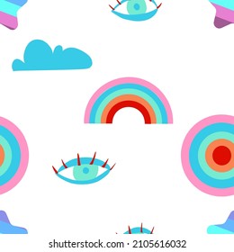 Abstract pattern with rainbow circles patterns on white background. Simple vector illustration