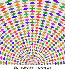 Abstract pattern of rainbow colored diamonds in a circle. Vector illustration.