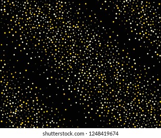 Abstract pattern of random falling gold dots on black background. Holiday abstract texture Vectror illustration. Christmas Gold  Glitter background. 