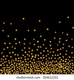 Abstract pattern of random falling gold dots on black background. Elegant golden pattern for background, textile, paper packaging and other design. Vector illustration.