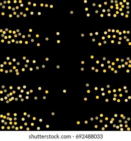 Abstract pattern of random falling golden stars on a black background. Glitter for banner, greeting card, Christmas and New Year greeting card, invitation, greeting card, paper packing. 