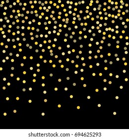 Abstract pattern of random falling golden stars on a black background. Glitter for banner, greeting card, Christmas and New Year greeting card, invitation, greeting card, paper packing. 