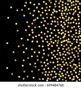 Abstract pattern of random falling golden stars on a black background. Glitter for banner, greeting card, Christmas and New Year greeting card, invitation, greeting card, paper packing. 