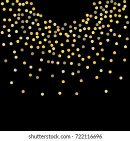 Abstract pattern of random falling golden stars on a black background. Glitter for banner, greeting card, Christmas and New Year greeting card, invitation, greeting card, paper packing. 