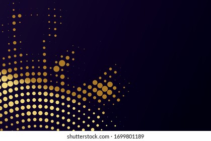 Abstract pattern of random golden sparkling confetti dots. Luxurious festive Christmas and New Year background. Multicolored shiny abstract texture. Element of design. Vector illustration,