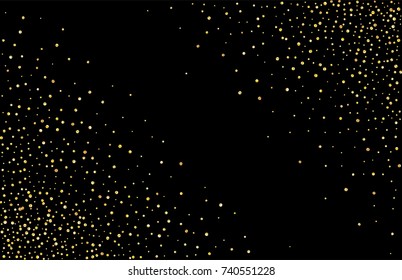 Abstract pattern of random golden sparkling confetti dots. Luxurious festive Christmas and New Year background. Multicolored shiny abstract texture. Element of design. Vector illustration, EPS 10.