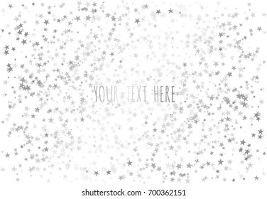 Abstract pattern of random silver stars. Silver Confetti.