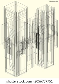 abstract pattern of rectangles and lines. drawing is kept in outline for better editing and design options. soft yellow background