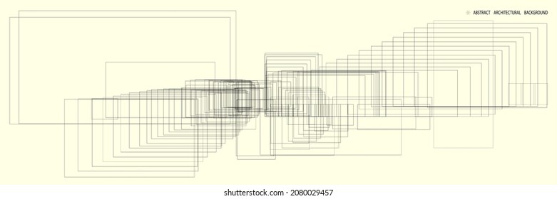 abstract pattern of rectangles and lines. drawing is kept in outline for better editing and design options. soft yellow background