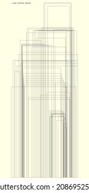 abstract pattern of rectangles and lines. drawing is kept in outline for better editing and design options. soft yellow background	
