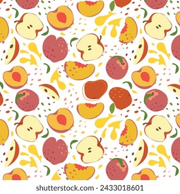 Abstract pattern red apple and peach in flat style. Fresh Seamless pattern. Summer time print. For vape, juice or ice cream background.
